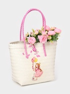 Сумка плетёная на застёжке «Девочка с букетом», 40×10×55 см, пластик, бело-розовая - Фото 8