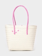 Сумка плетёная на застёжке «Девочка с букетом», 40×10×55 см, пластик, бело-розовая - Фото 10