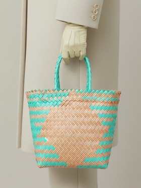 Сумка плетёная, 30×15×35 см, пластик, бирюзово-жёлтая