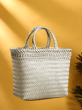 Сумка плетёная, 30×15×35 см, пластик, чёрный-белая