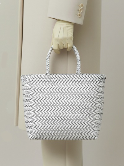 Сумка плетёная, 30×15×35 см, пластик, белая с чёрным