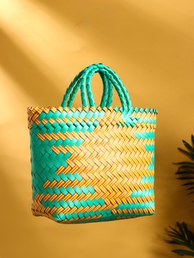 Сумка плетёная, 20×10×30 см, пластик, бирюзово-жёлтая