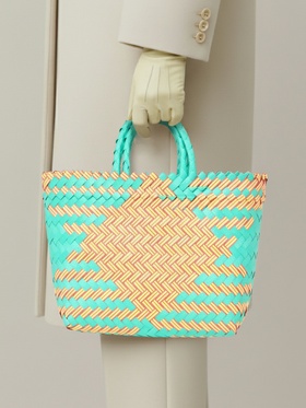 Сумка плетёная, 20×10×30 см, пластик, бирюзово-жёлтая