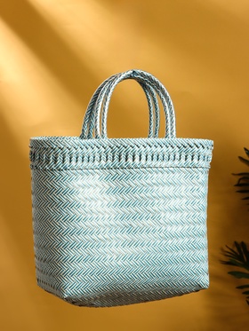 Сумка плетёная, 30×15×35 см, пластик, бело-голубая