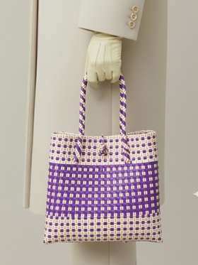 Сумка плетёная, 40×20×55 см, пластик, фиолетово-белая