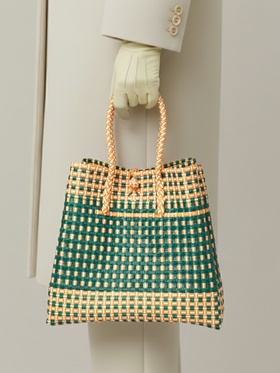 Сумка плетёная, 40×20×55 см, пластик, зелёно-бежевая