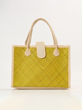 Сумка плетёная на застёжке из пандана, 35×12×40 см, жёлтая