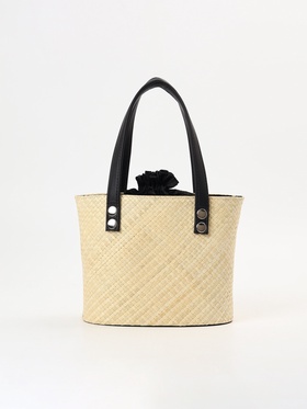 Сумка плетёная из пандана, 23×14×35 см, бежево-чёрная
