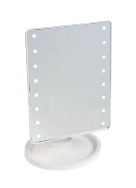 Зеркало KZ-06, подсветка, настольное, 26.5×16×12 см, 16 диодов, сенсорная кнопка, белое