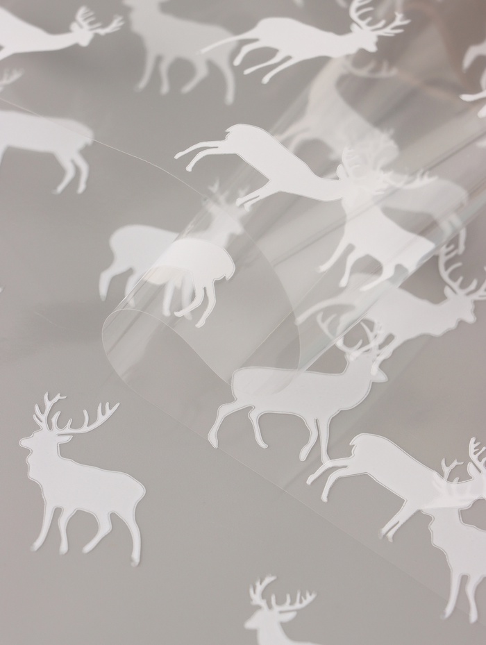 Пленка новогодняя глянцевая «Северные олени», прозрачная, белый, 0.7×7.5 м, 40 мкм, 200 г