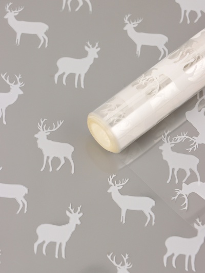 Пленка новогодняя глянцевая «Северные олени», прозрачная, белый, 0.7×7.5 м, 40 мкм, 200 г