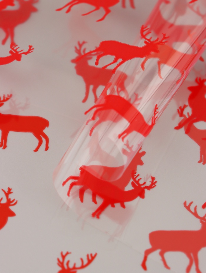Пленка новогодняя глянцевая «Северные олени», прозрачная, красный, 0.7×7.5 м, 40 мкм, 200 г