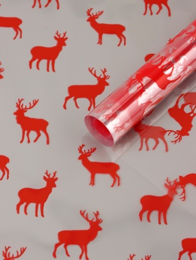Пленка новогодняя глянцевая «Северные олени», прозрачная, красный, 0.7×7.5 м, 40 мкм, 200 г