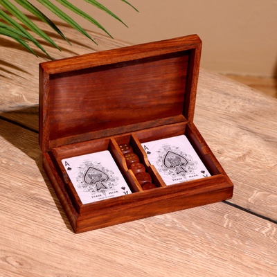 УЦЕНКА Игра настольная 2в1 (кубики + 2 колоды карт) 18×12×4 см, дерево шишам