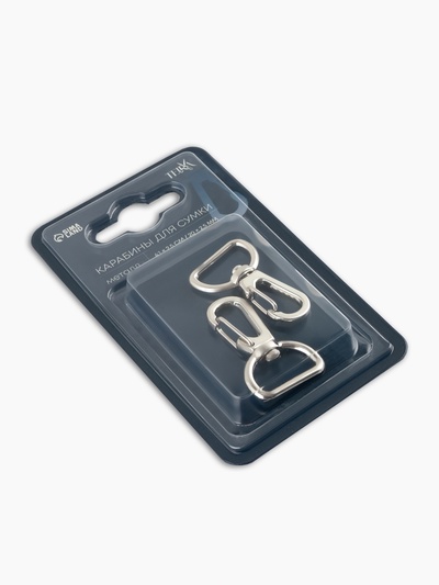 Карабин металлический TEIRA, набор 2 шт., 6.9 г, 4.1×2.5 см/20×2.5 мм, цвет серебряный