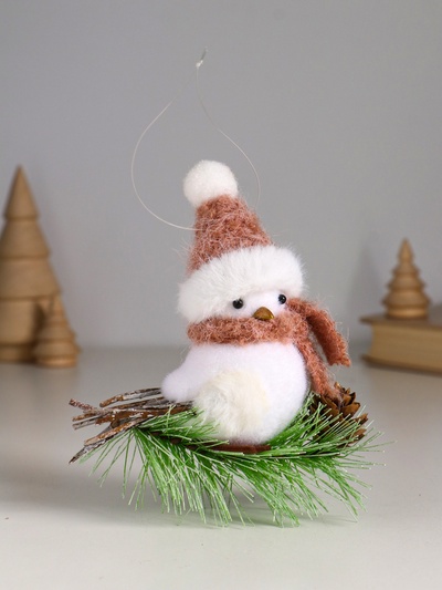Фигурка «Белая птичка в золотом колпаке на веточке ели», 13×6×12.5 см