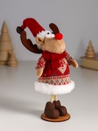 Фигурка «Лосик в вязаной шубе с узорами, в колпаке с колокольчиком», 7×6.5×19 см - Фото 2