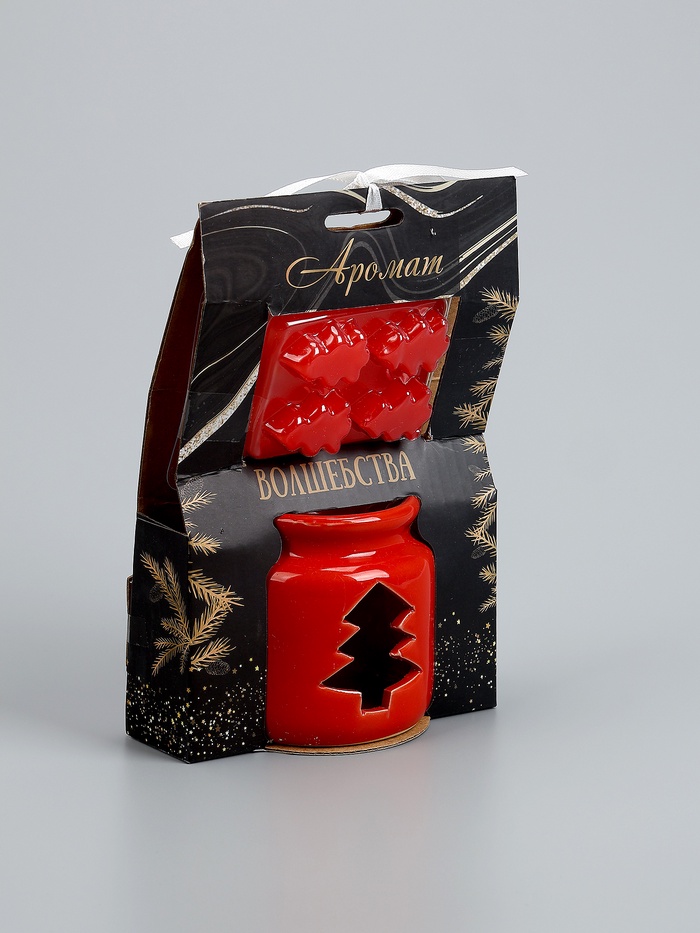 УЦЕНКА Набор: Аромалампа для эфирных масел, мелтсы из воска ароматические «Ёлочка», красная, 7.5×7.5×8 см - Фото 1