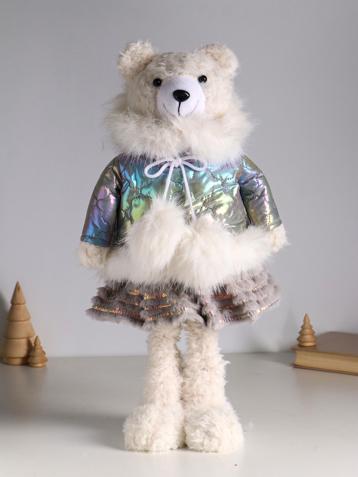 Интерьерная кукла текстильная «Медведица в серебристом пуховике», раздвижная 37-65 см, 23×16×37 см