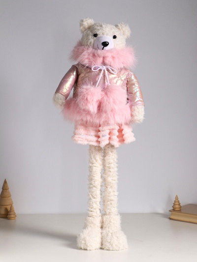 Интерьерная кукла текстильная «Медведица в розовом пуховике», раздвижная 37-65 см, 23×16×37 см