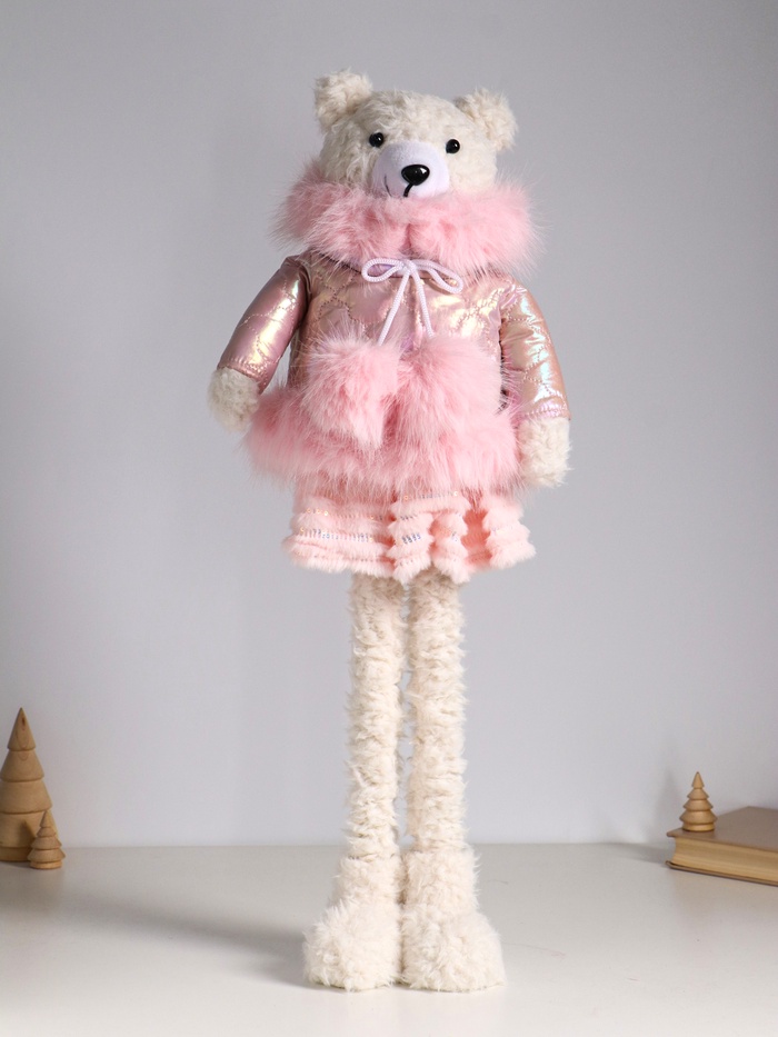 Интерьерная кукла текстильная «Медведица в розовом пуховике», раздвижная 37-65 см, 23×16×37 см - Фото 1