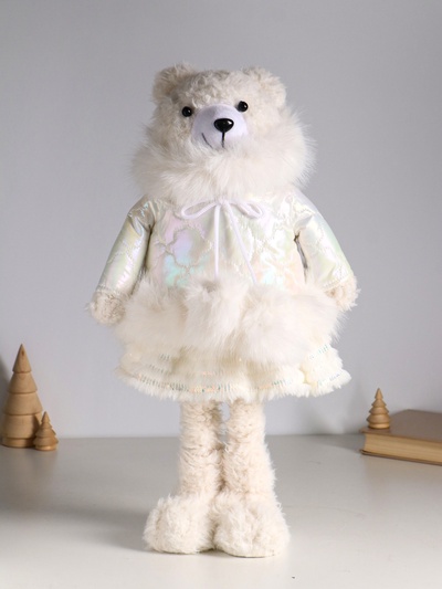 Интерьерная кукла текстильная «Медведица в белом пуховике», раздвижная 37-65 см, 23×16×37 см