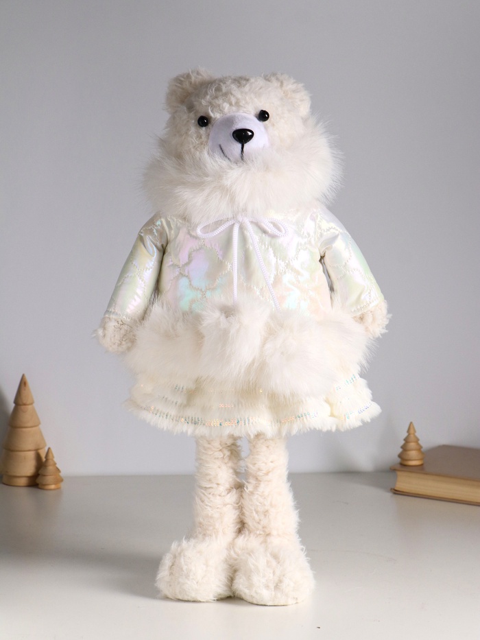 Интерьерная кукла текстильная «Медведица в белом пуховике», раздвижная 37-65 см, 23×16×37 см - Фото 1