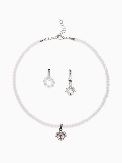 Набор 2 предмета: колье, серьги «Трансформеры» жемчуг со стразами, белый в серебре