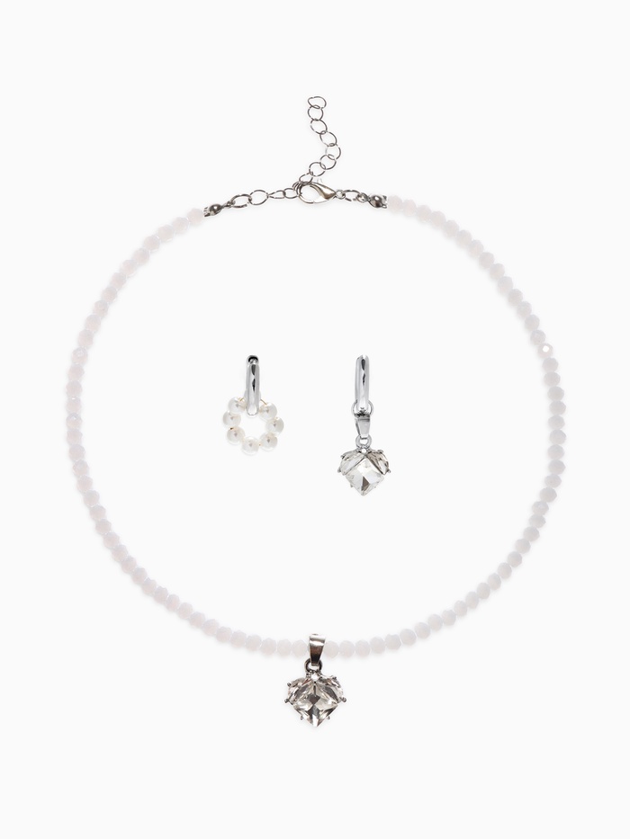 Набор 2 предмета: колье, серьги «Трансформеры» жемчуг со стразами, белый в серебре - Фото 1