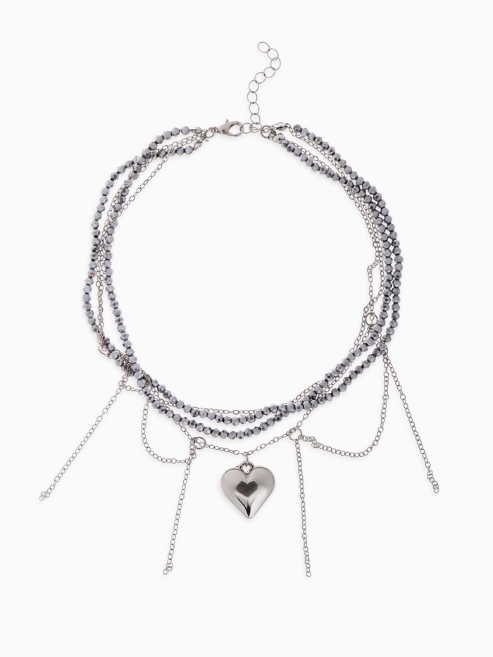 Колье с подвесками «Сердце» переплетение, серое в серебре - Фото 1