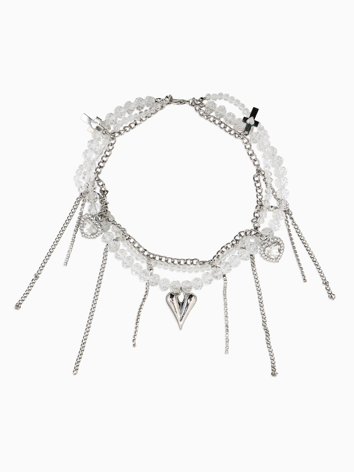 Колье с подвесками «Сердце», переплетение, белое в серебре - Фото 1