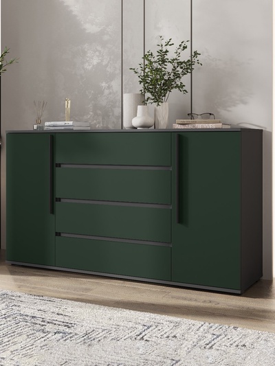 Комод напольный «Норд», 2 двери, 4 ящика, 1600×450×900 мм, цвет изумруд/графит