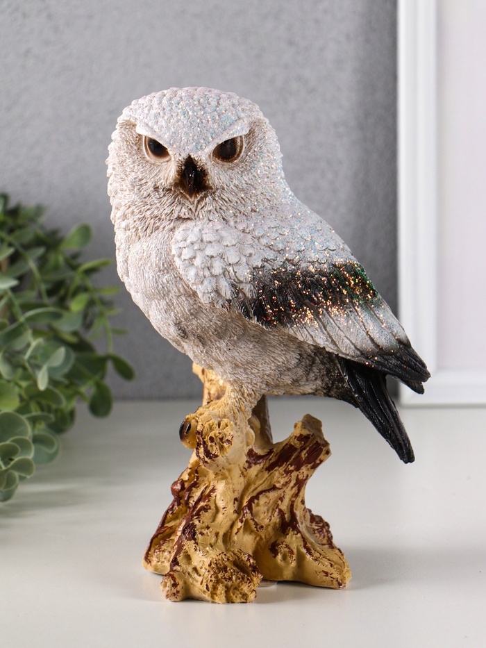 Фигура полистоун «Сова на коряге», с глиттером, 22×14 см - Фото 1