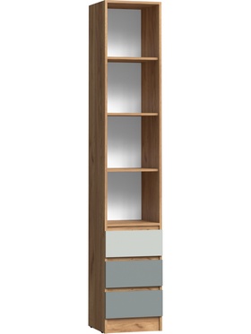 Пенал с тремя ящиками Челси Color, 400х400х2200, Мята темная/Сумеречный голубой/Дуб крафт