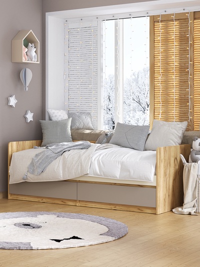 Кровать односпальная «Челси» Color, спальное место 800×2000 мм, цвет слоновая кость/глиняный серый/дуб крафт