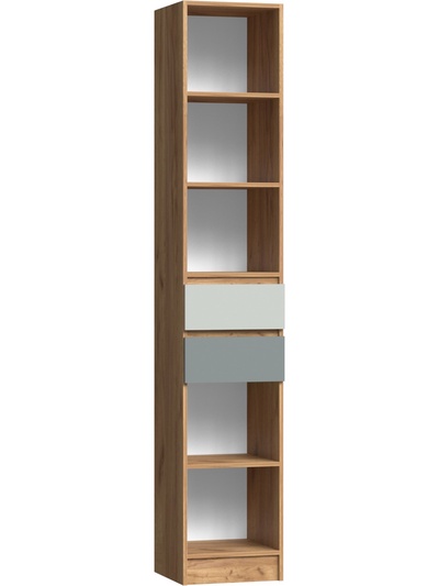 Стеллаж «Челси» Color, 2 ящика, 400×400×2200 мм, цвет мята тёмная/сумеречный голубой/дуб крафт