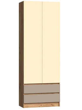 Шкаф двухстворчатый с ящиками Челси Color, 800х400х2200, Слоновая кость/Глиняный серый/Дуб крафт   1