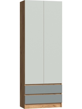 Шкаф двухстворчатый с ящиками Челси Color, 800х400х2200, Мята темная/Сумеречный голубой/Дуб крафт