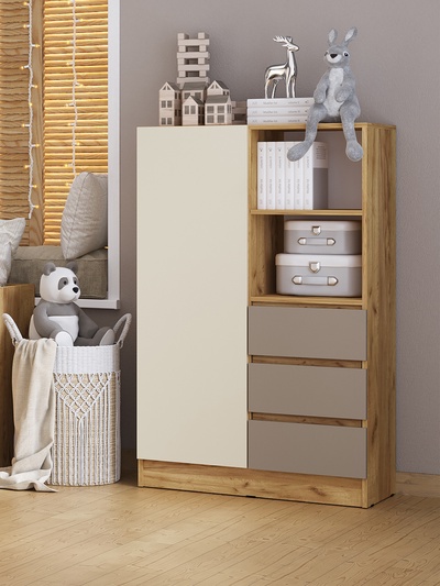 Шкаф комбинированный «Челси» Color, 800×400×1300 мм, цвет слоновая кость/глиняный серый/дуб крафт