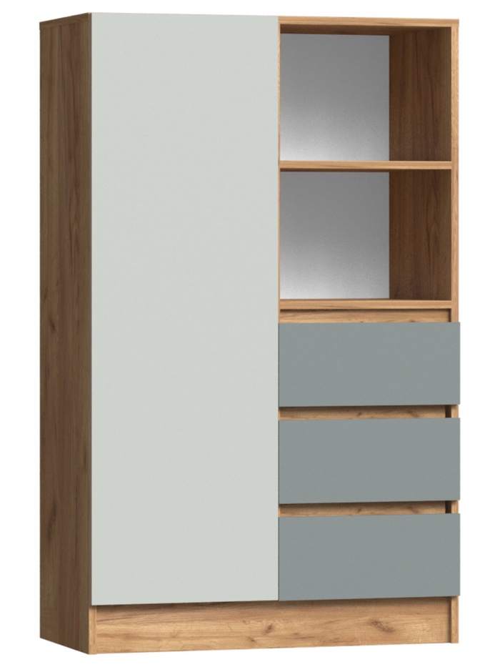 Шкаф комбинированный «Челси» Color, 800×400×1300 мм, цвет мята тёмная/сумеречный голубой/дуб крафт