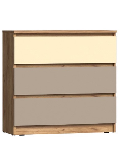 Комод напольный «Челси» Color, 3 ящика, 802×330×768 мм, цвет слоновая кость/глиняный серый/дуб крафт