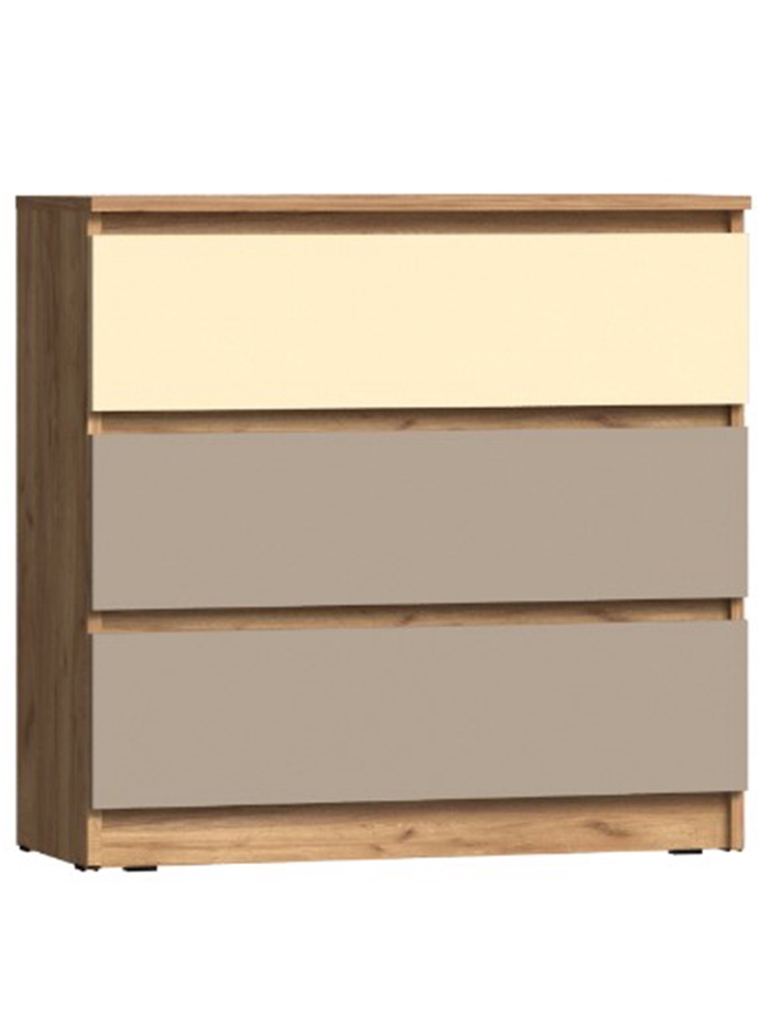 Комод напольный «Челси» Color, 3 ящика, 802×330×768 мм, цвет слоновая кость/глиняный серый/дуб крафт