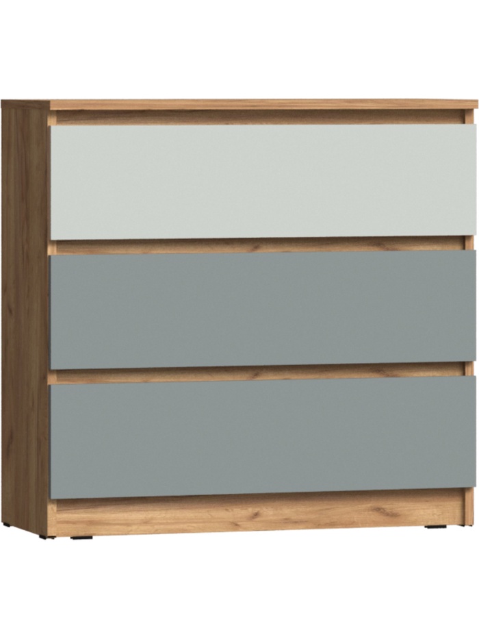 Комод напольный «Челси» Color, 3 ящика, 802×330×768 мм, цвет мята тёмная/сумеречный голубой/дуб крафт