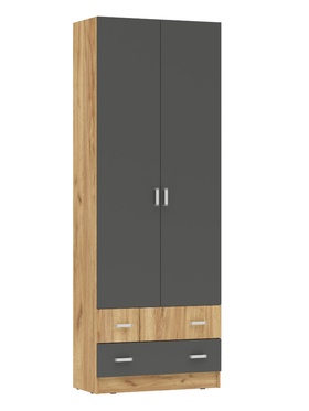Шкаф двухстворчатый с двумя ящиками Мартина, 800х400х2200, Графит/Дуб крафт