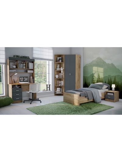 Кровать односпальная «Мартина», 2036×800×850 мм, цвет графит/дуб крафт