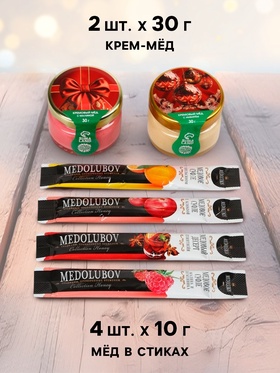 Подарочный набор новогодний «Счастливого нового года»: крем-мёд 2 шт., мёд в стиках 4 шт.