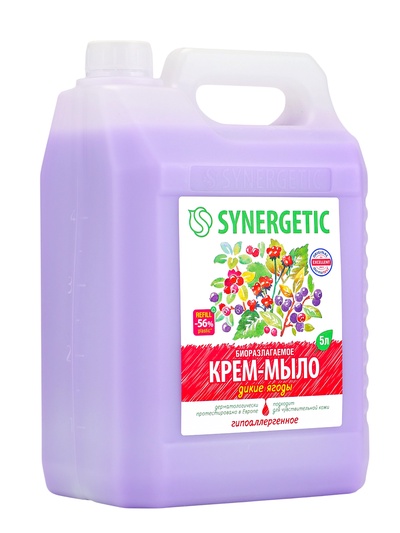 Крем-мыло жидкое SYNERGETIC, биоразлагаемое, для мытья рук и тела «Дикие ягоды», 5 л