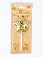 УЦЕНКА Свеча в торт на шпажке "Воздушный шарик.Звезда", цифра 3, 5.5 см, золотая - Фото 5