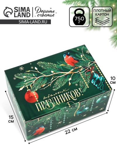 Коробка новогодняя подарочная «Зимние снегири», 22×15×10 см
