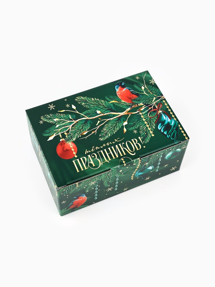 Коробка новогодняя подарочная «Зимние снегири», 22×15×10 см - Фото 1